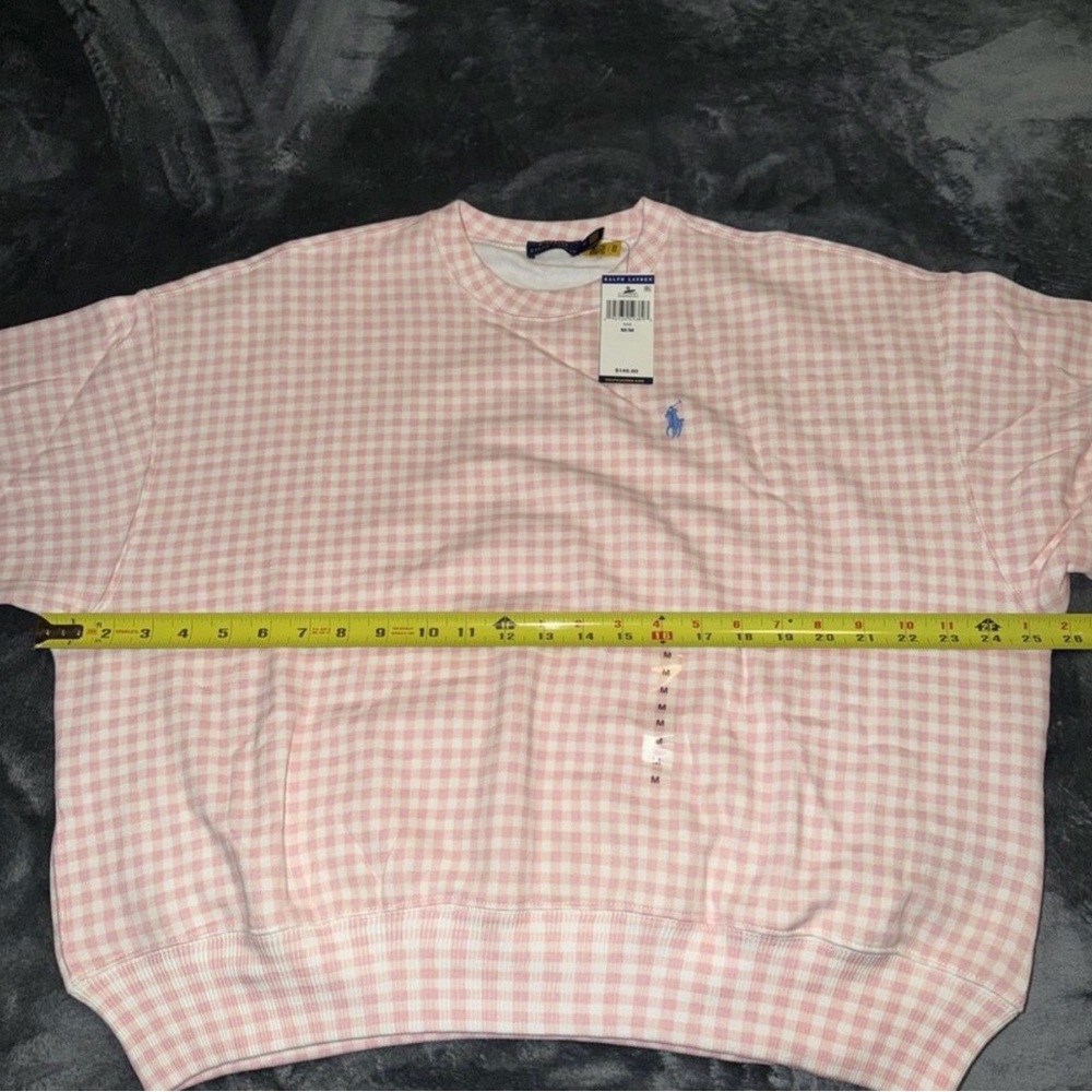 Medium Polo Ralph Lauren Gingham Fleece Sweatshirt Pink White - Picture 4 of 6